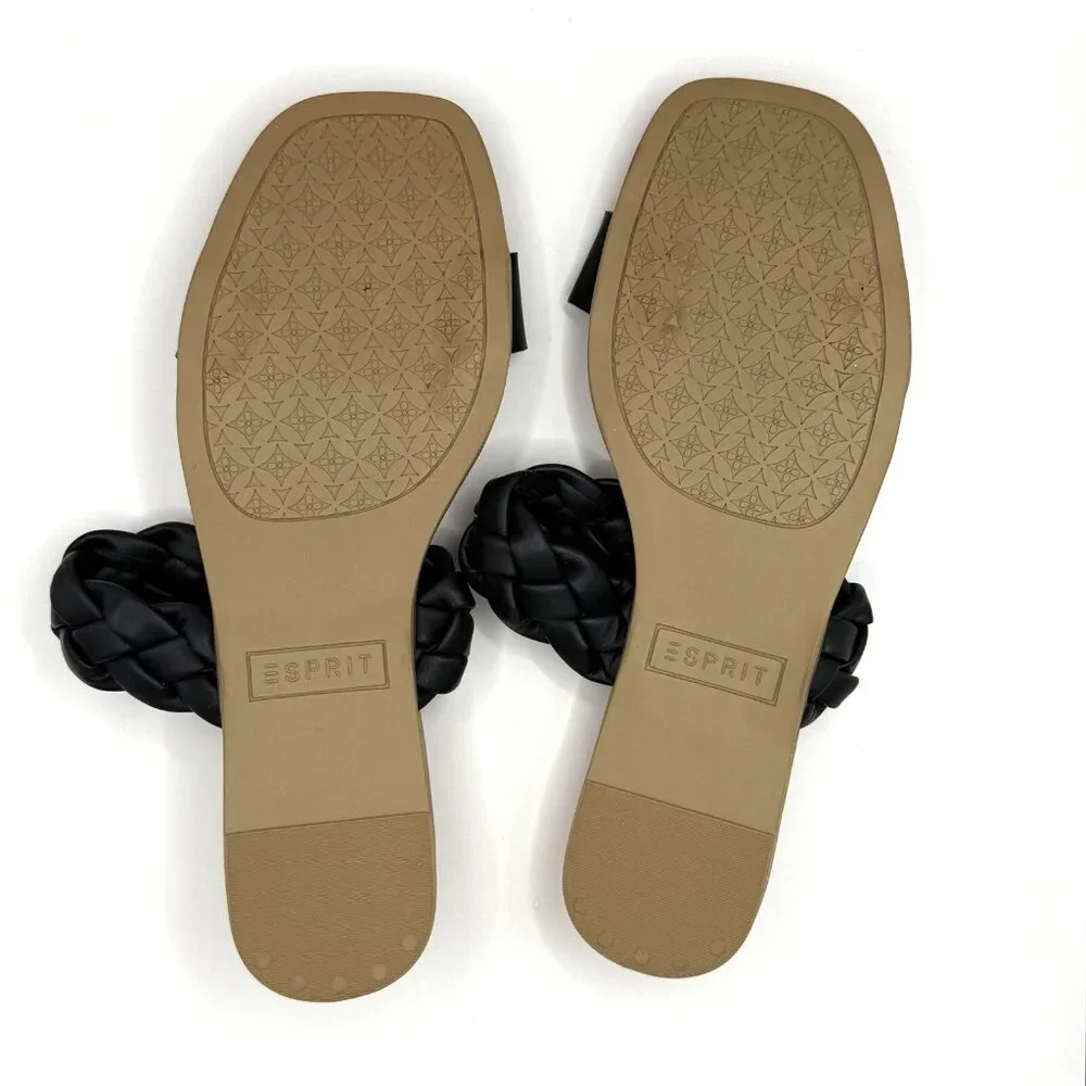 Esprit Dansel Black Double Strap Cork Wedge Slide Sandals Platform Shoes 8M NWOB